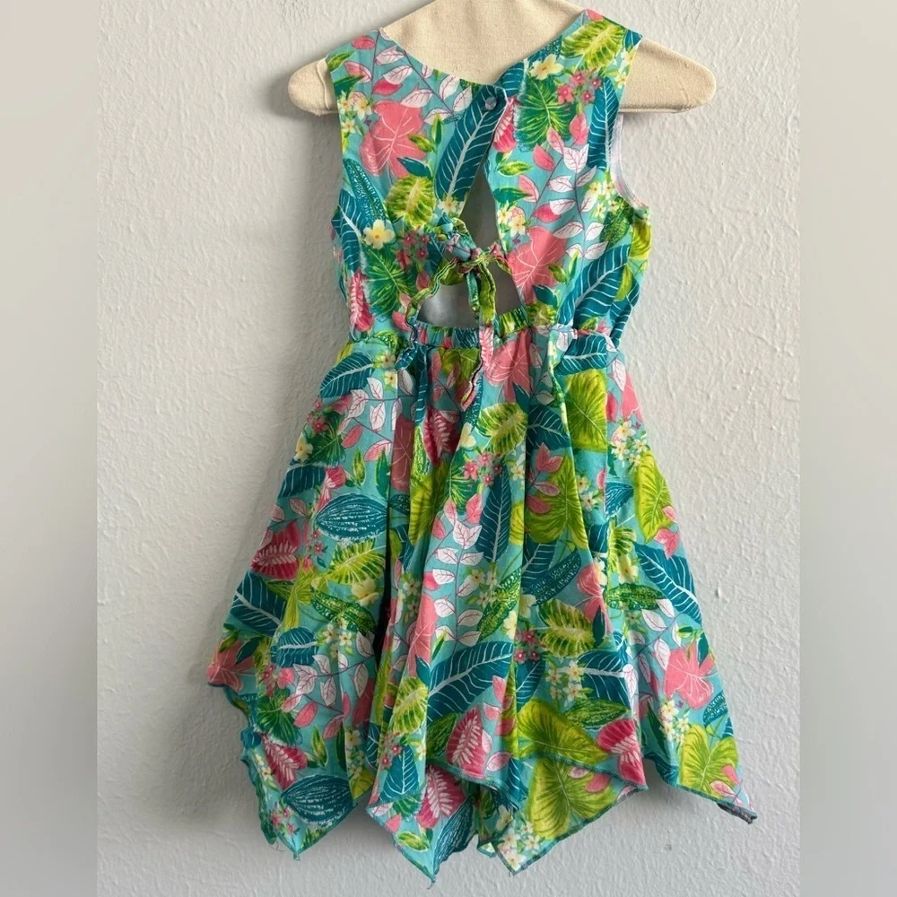Tommy Bahama Sleeveless Asymmetrical Hem Lined Back Cut Out Button Dress Sz 3T